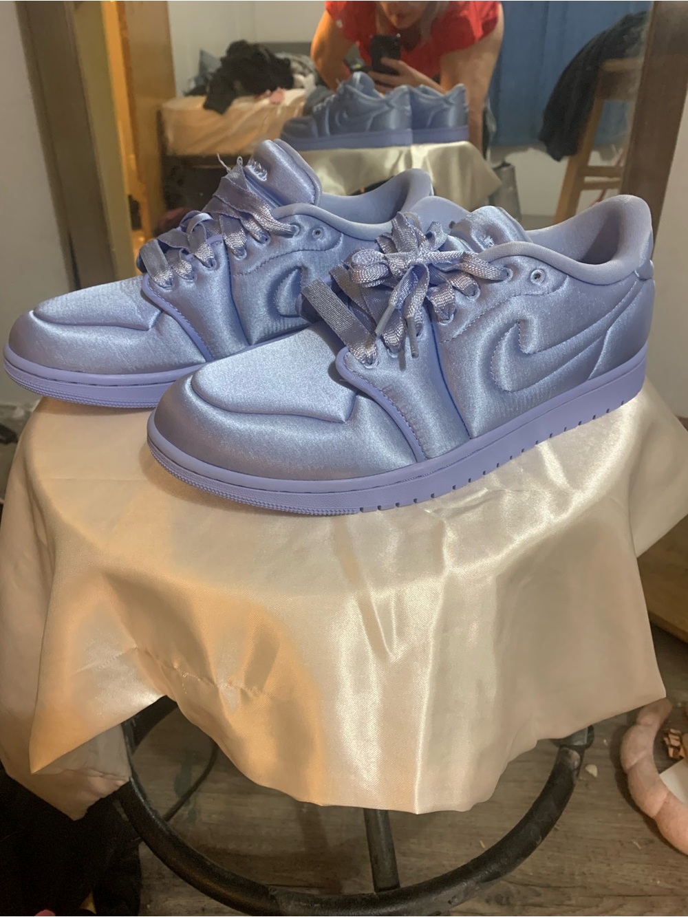 Jordan Satin Low-Top Sneakers in Pale Blue